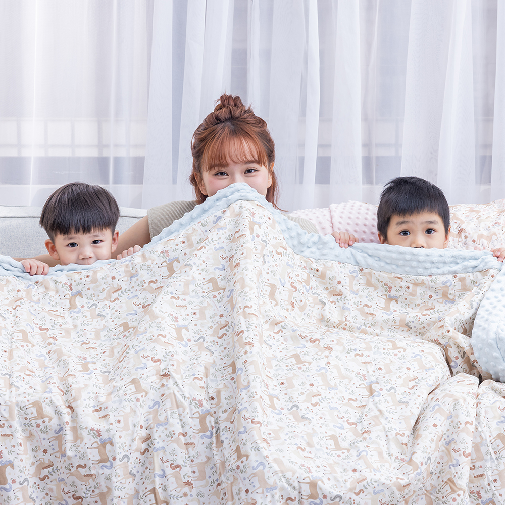 La Millou波蘭 暖膚豆豆毯雙人款(210x220cm)｜九天朵朵馬(藍底)｜柏林寶寶綠