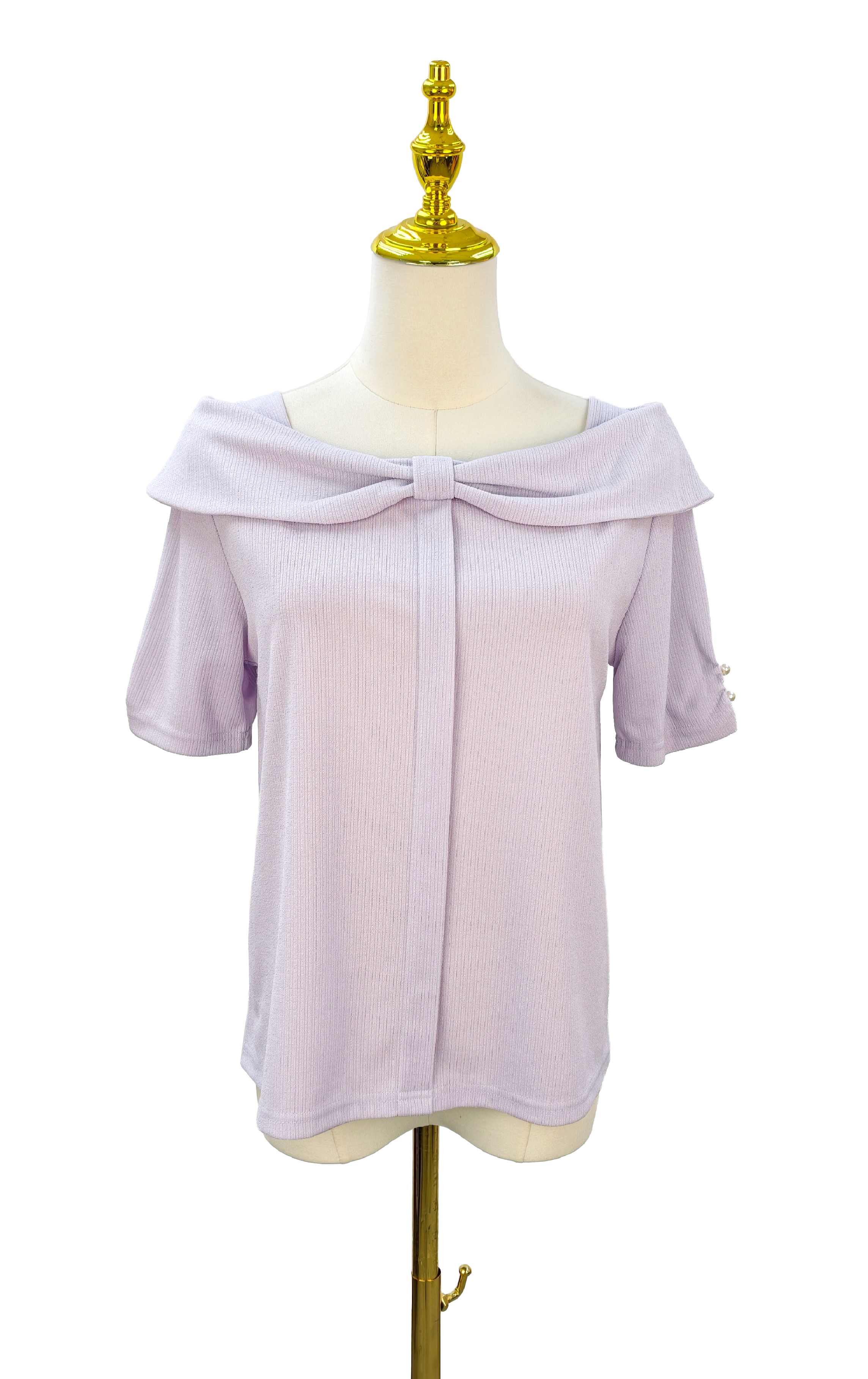 Fold-over Off-shoulder Bow Knit Top ST890A
