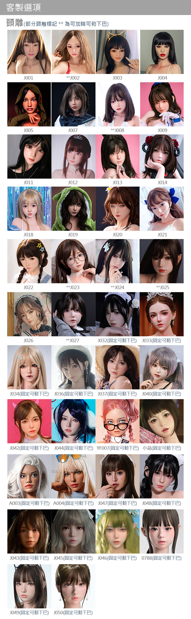 芙朵情趣娃娃 規格數據及客製選項 FUDOLL CUSTOMIZE OPTION
