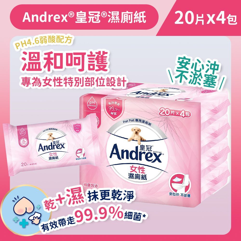 (關鍵字:P)(4件)Andrex 濕廁紙(20片x4包)
