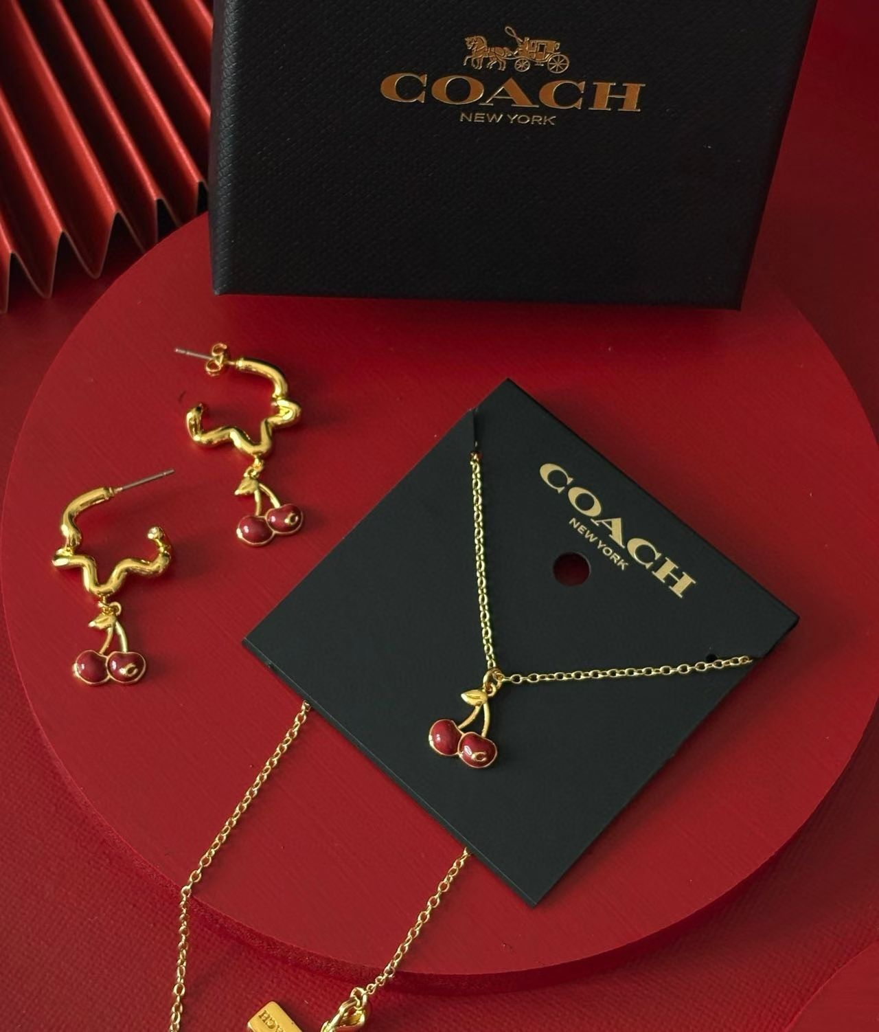 COACH 女款 Cherry圖案 頸鏈/耳環