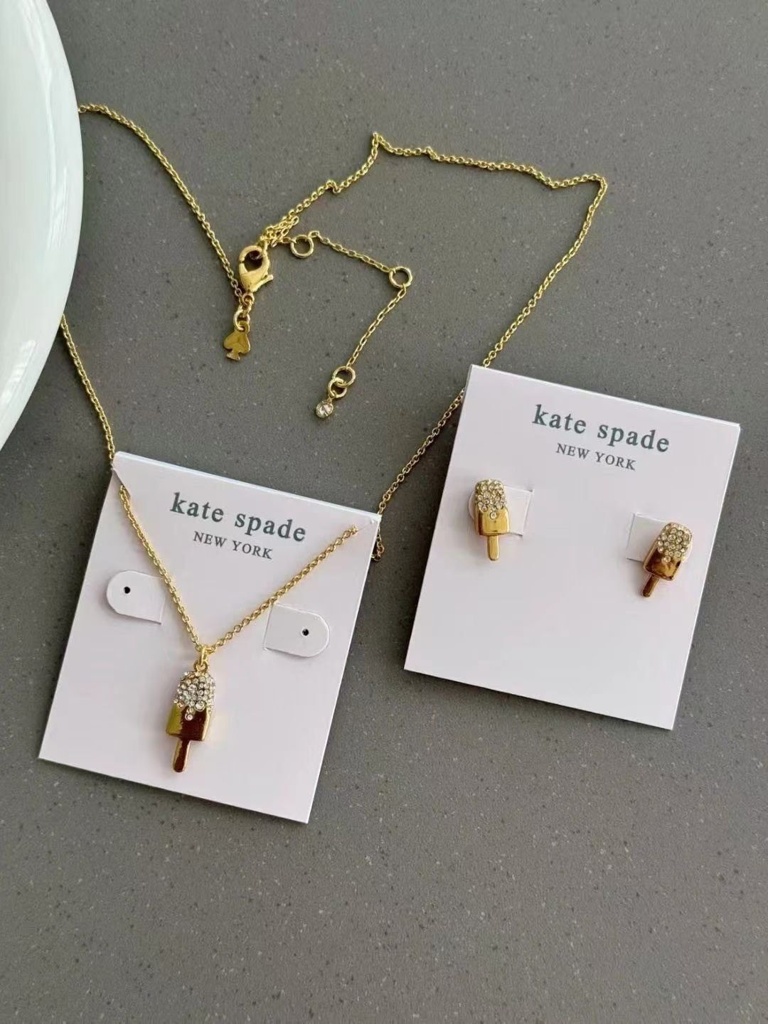 Kate Spade 女款 雪糕仿石圖案 頸鏈/耳環