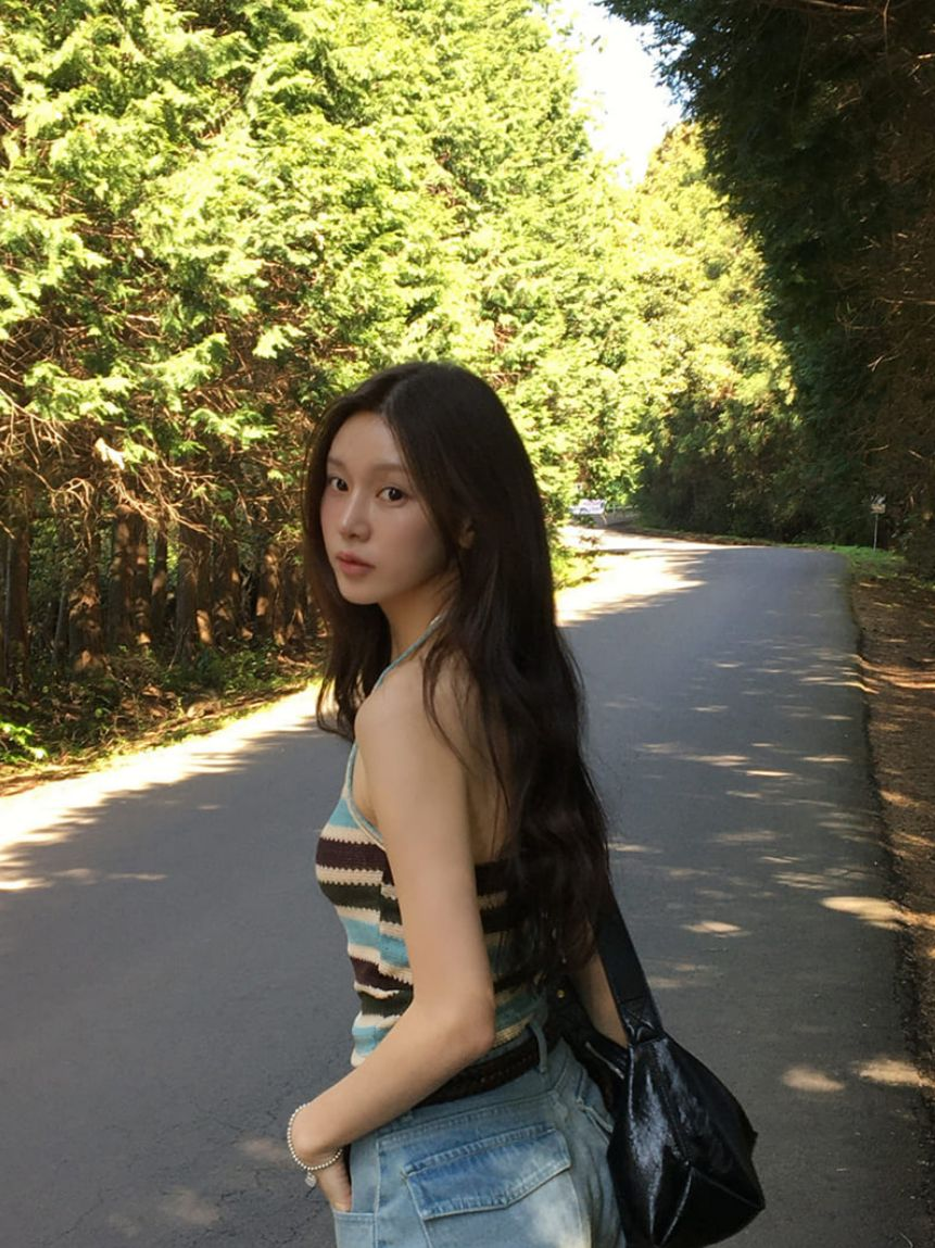 拼色編織掛頸上衣(藍色)