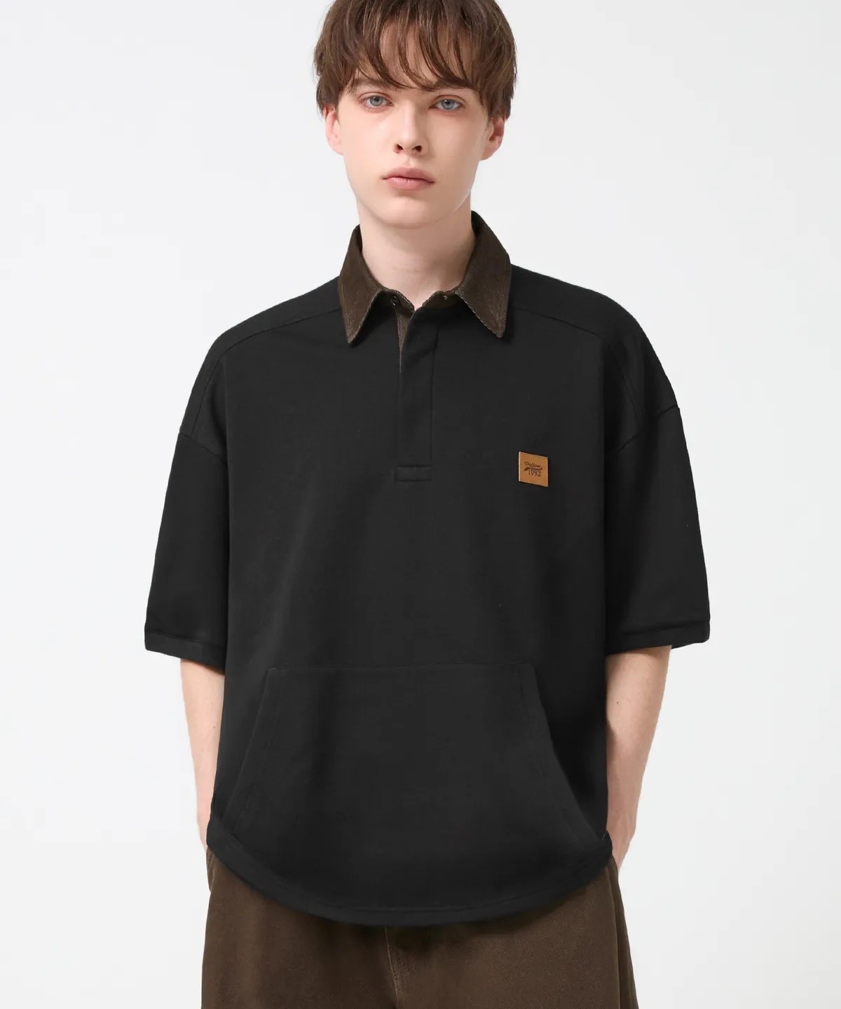 牛仔領拼接短袖POLO衫