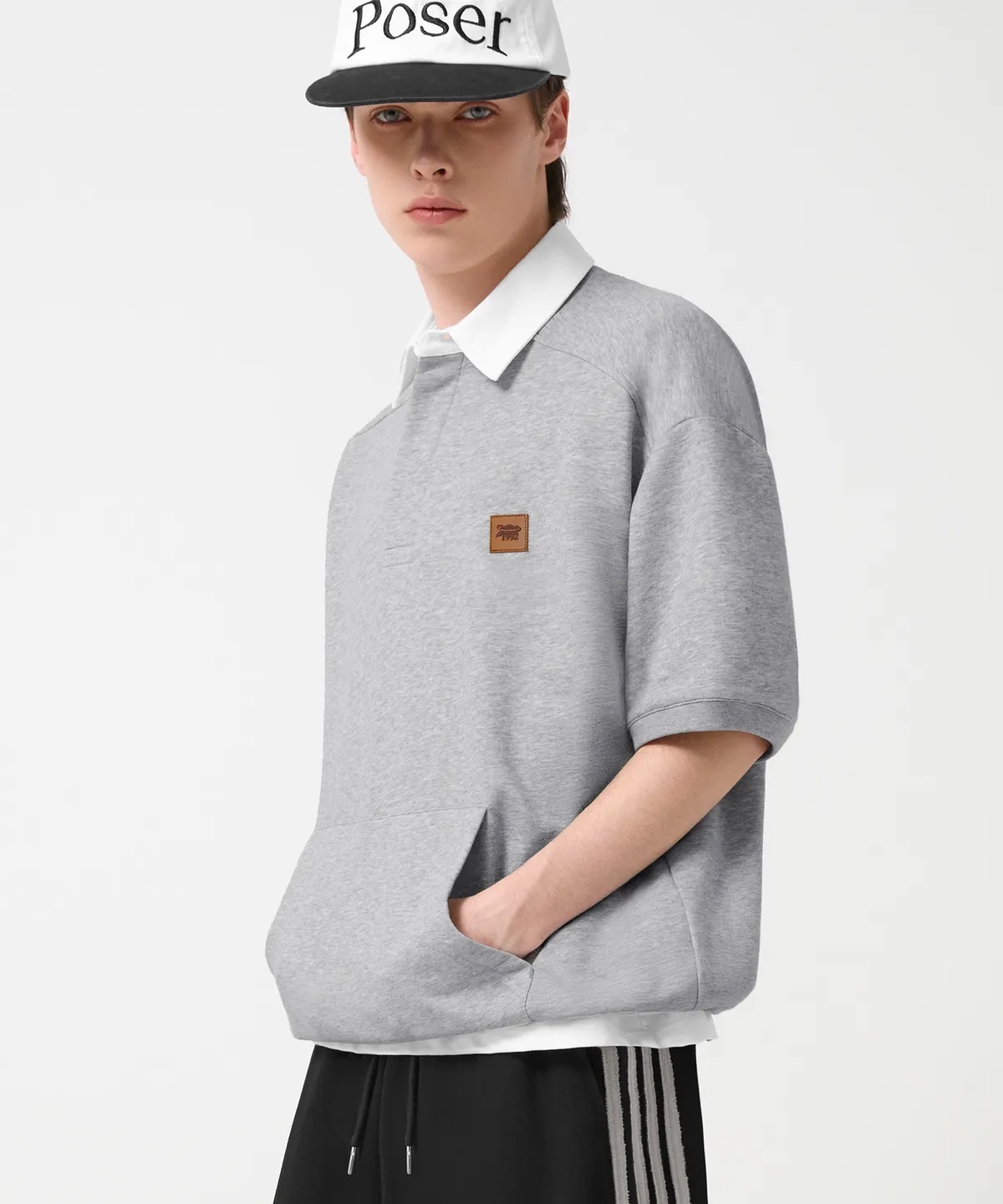牛仔領拼接短袖POLO衫