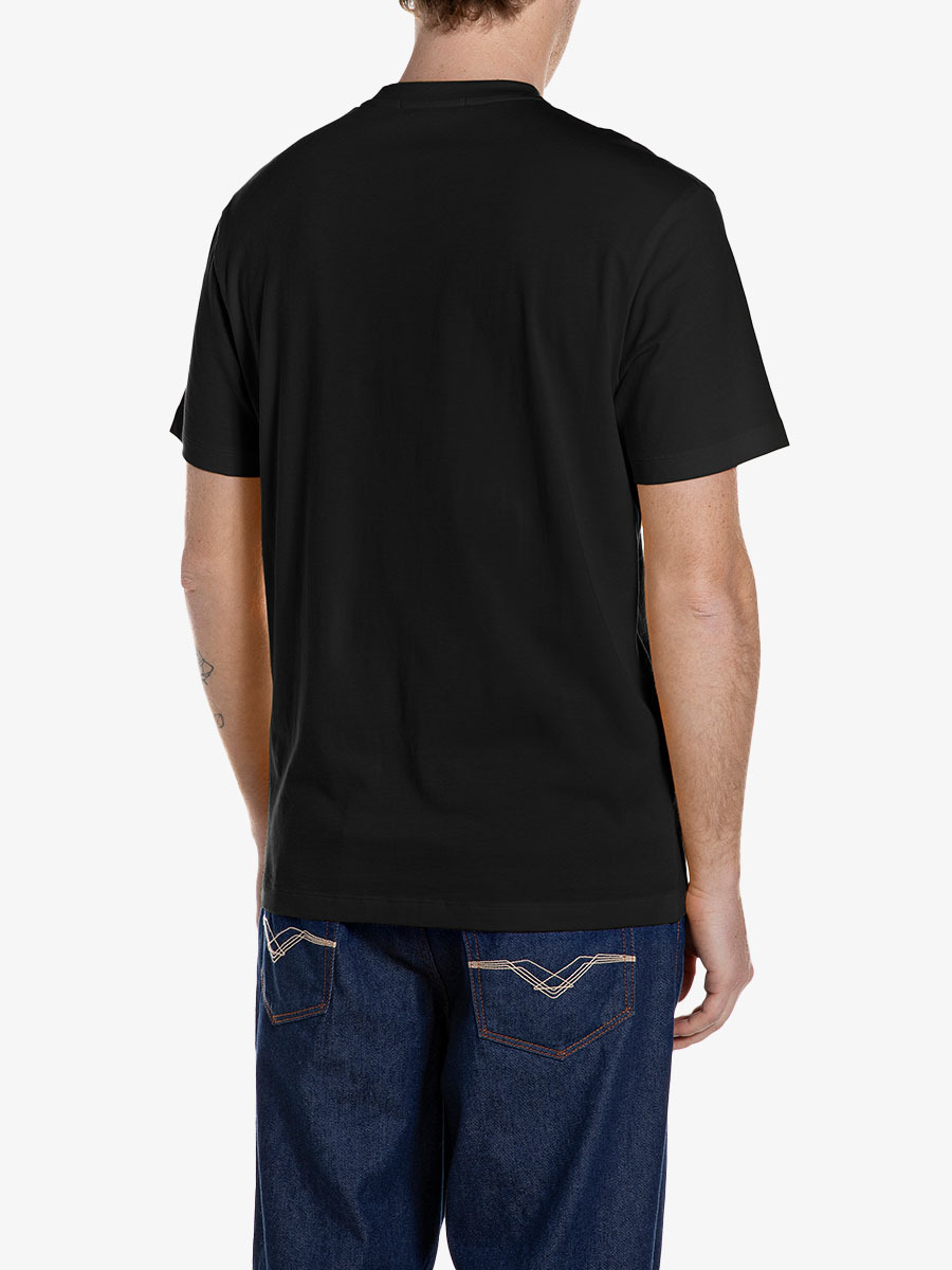 黑色復古印花口袋T-shirt