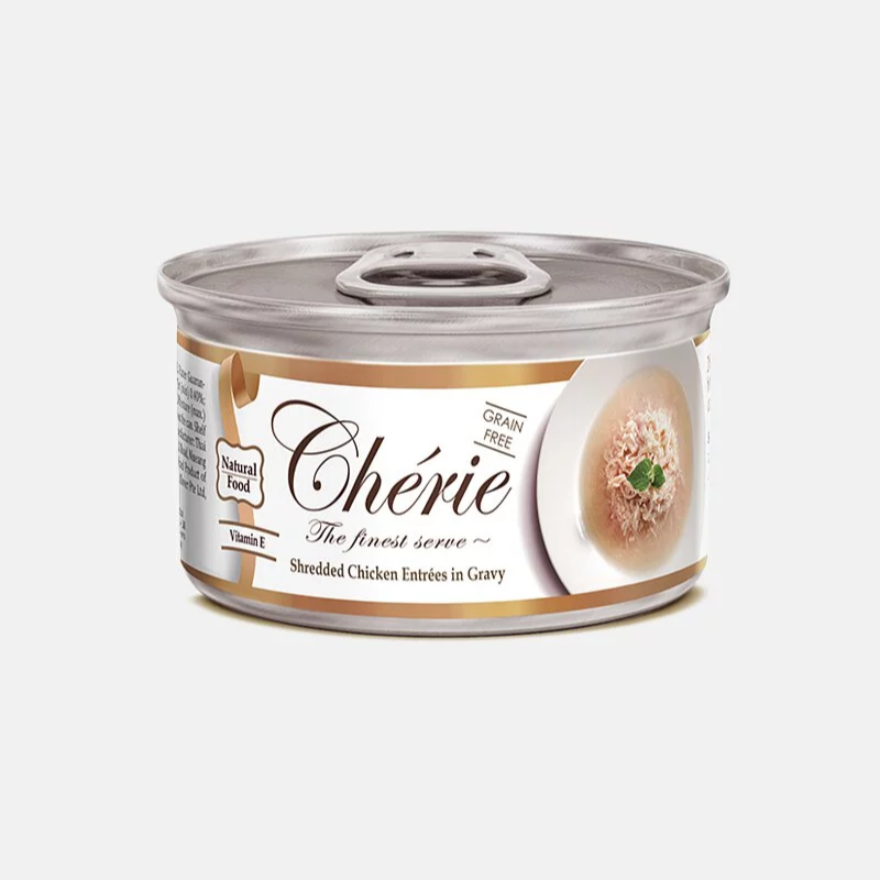 [斷貨中] Cherie 法麗 - 微湯汁肉絲罐系列 - 天然嫩雞 (淺啡) 80g