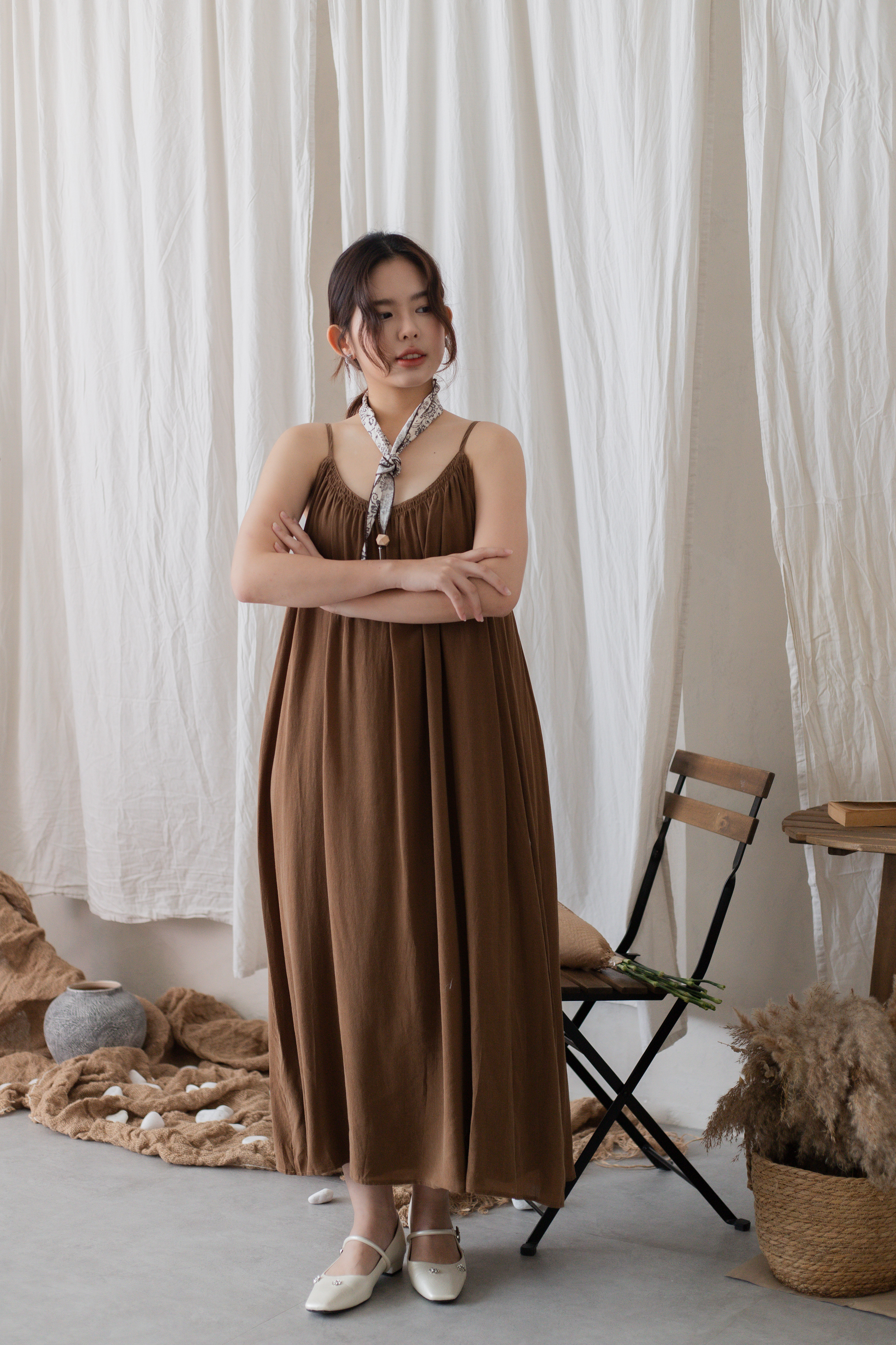 Fern Charm Scraf Necklace Beige -D144BEI