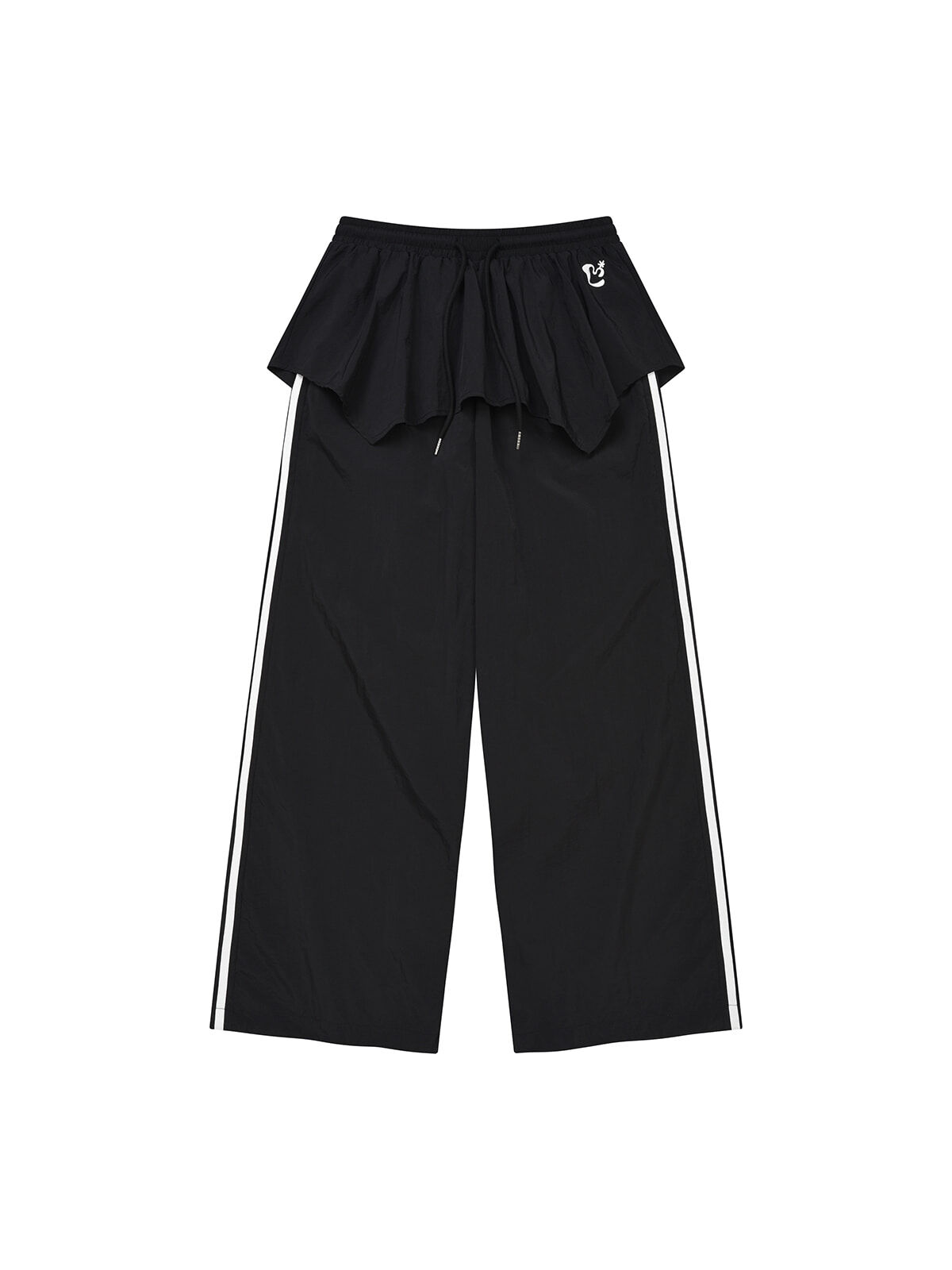 C44 LMR Layered Track Nylon Skirt Pants - BLACK