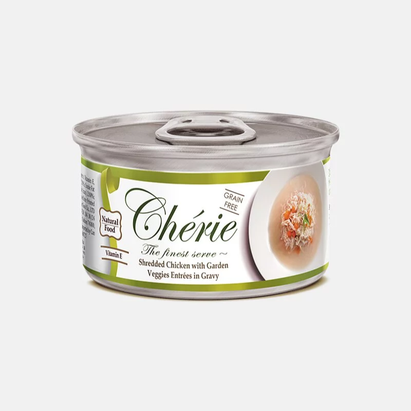Cherie 法麗 - 微湯汁肉絲罐系列 - 天然嫩雞佐蔬菜 (青) 80g