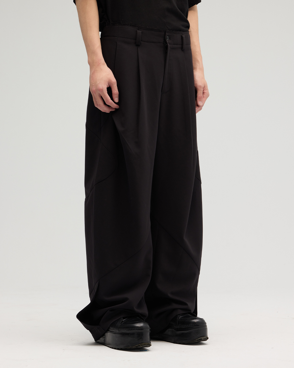 Vacant｜ES0182 - Wide Spliced Pants (Black)