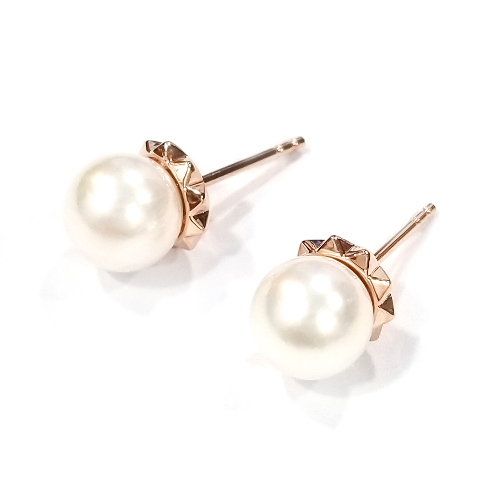 18K玫瑰金珍珠鍋釘耳環