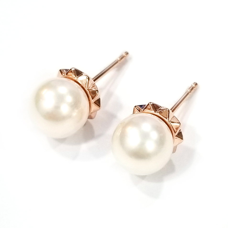 18K玫瑰金珍珠鍋釘耳環
