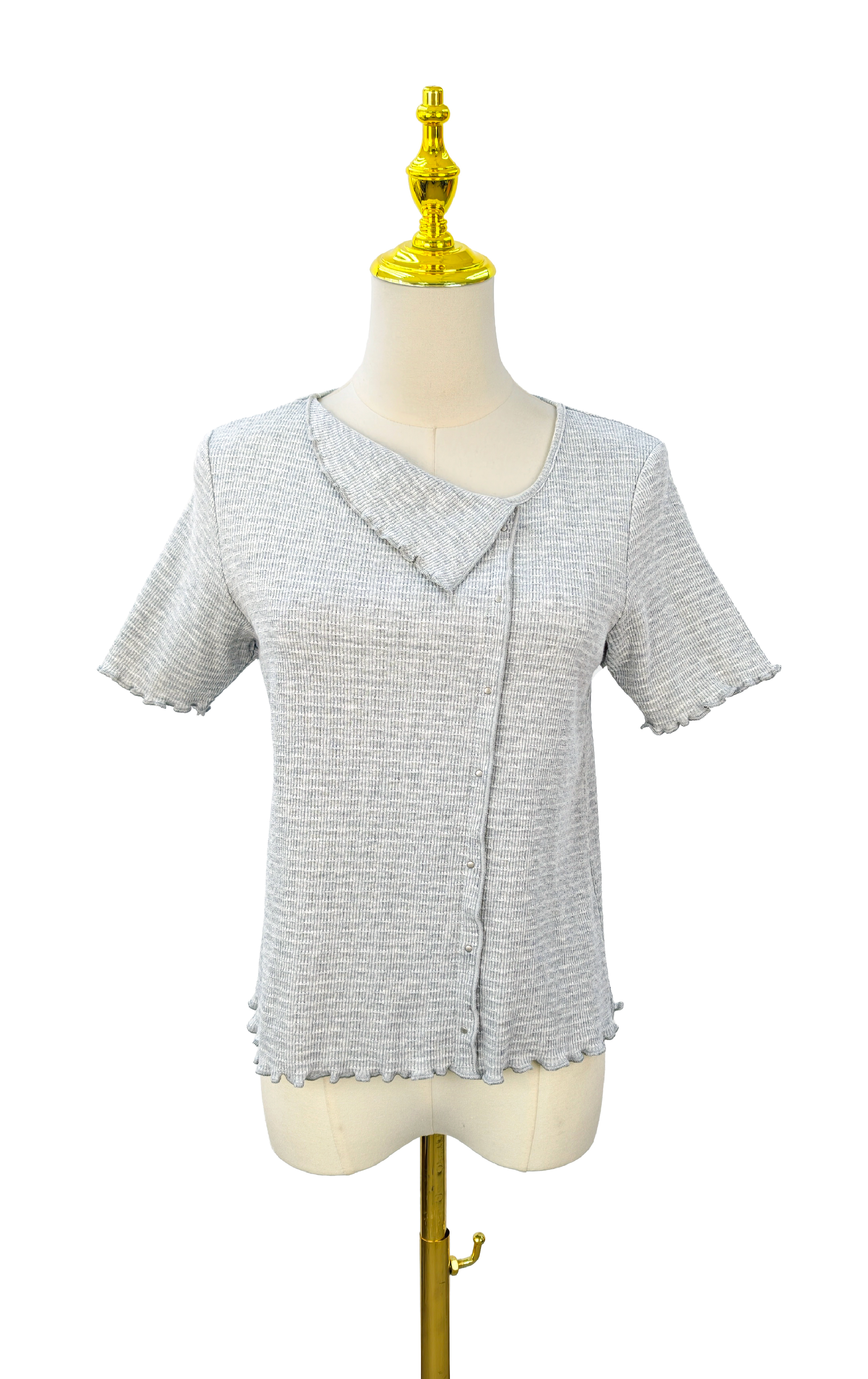 Asymmetric Ribbed Top with Trim ST0425
