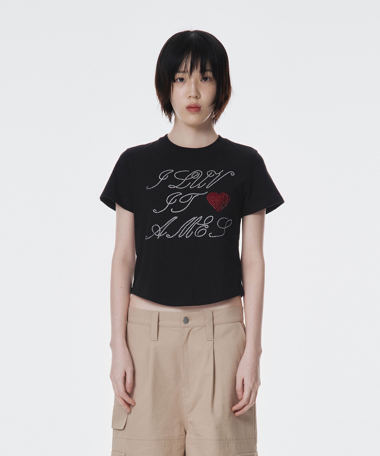 AMES-WORLDWIDE 燙鑽短版Tee AM2FMFT514ABK