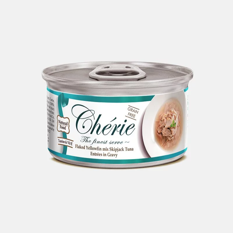 Cherie 法麗 - 微湯汁肉絲罐系列 - 天然黃鰭吞拿魚佐正鰹 (湖水綠) 80g