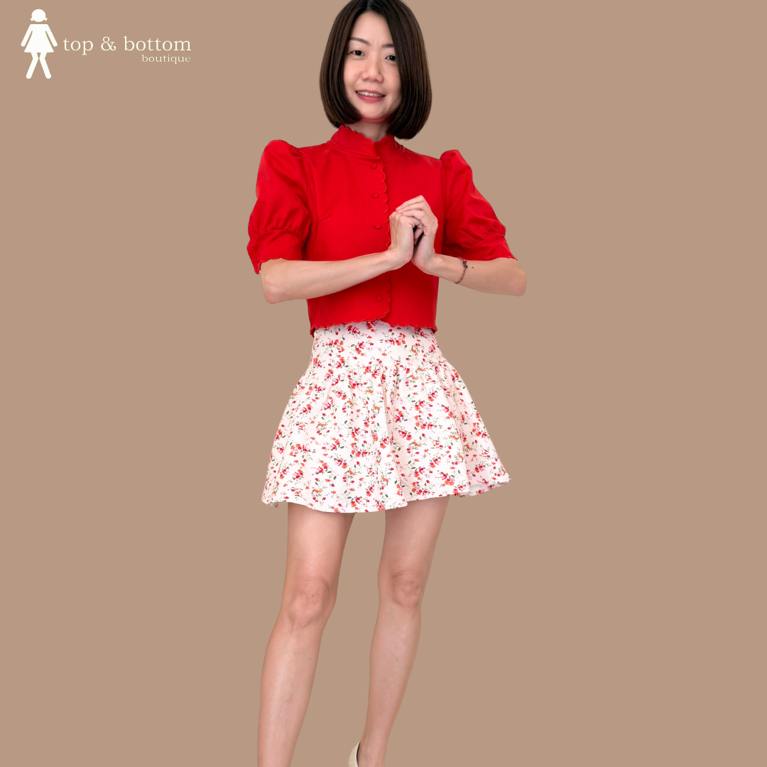 PUFFY SLEEVE BUTTON CROP BLOUSE