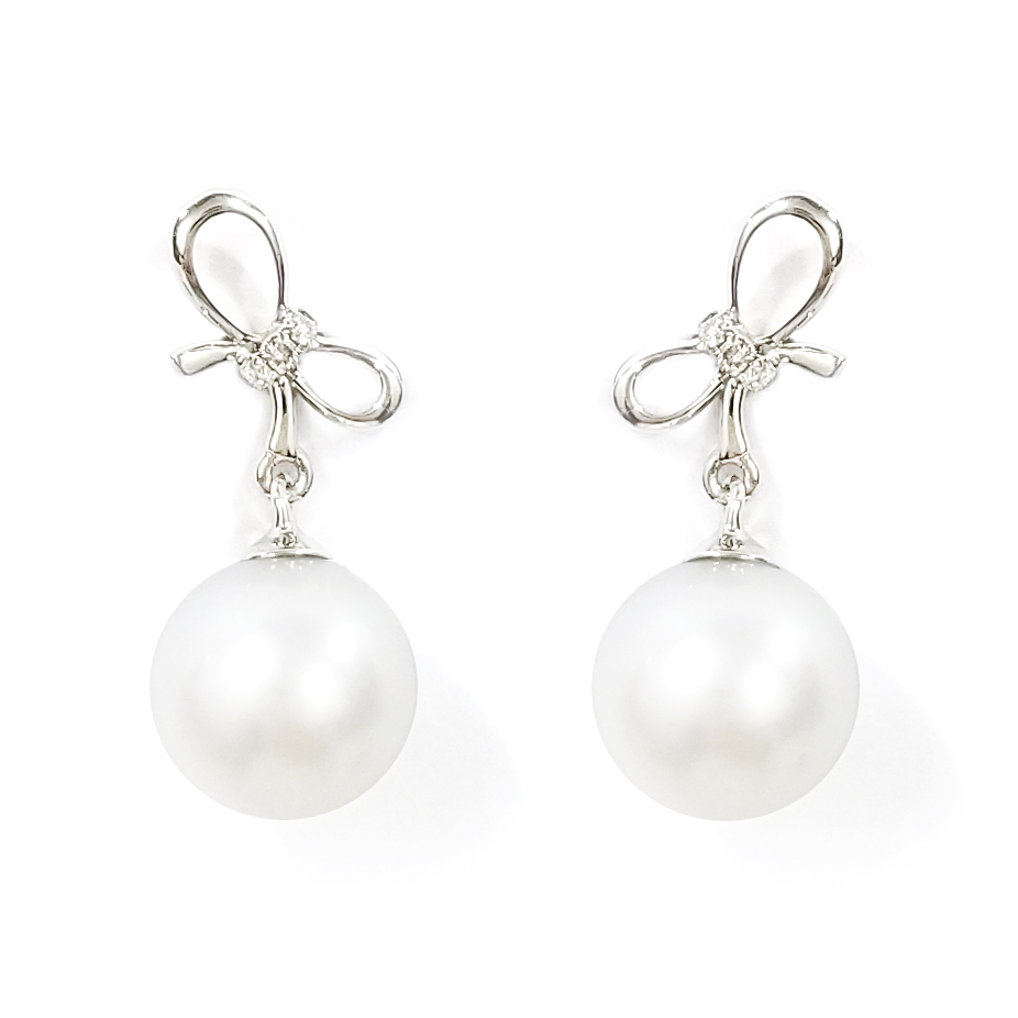 18K白金天然鑽石  珍珠耳環