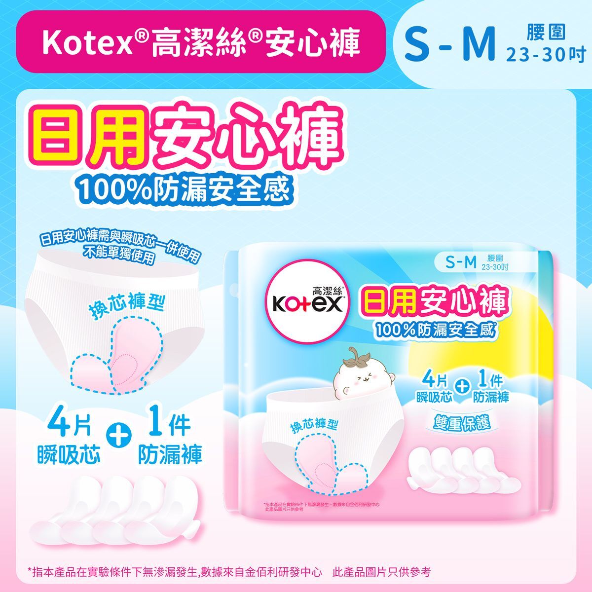 (關鍵字:AM)Kotex 日用安心褲(1條防漏褲+4個瞬吸芯)