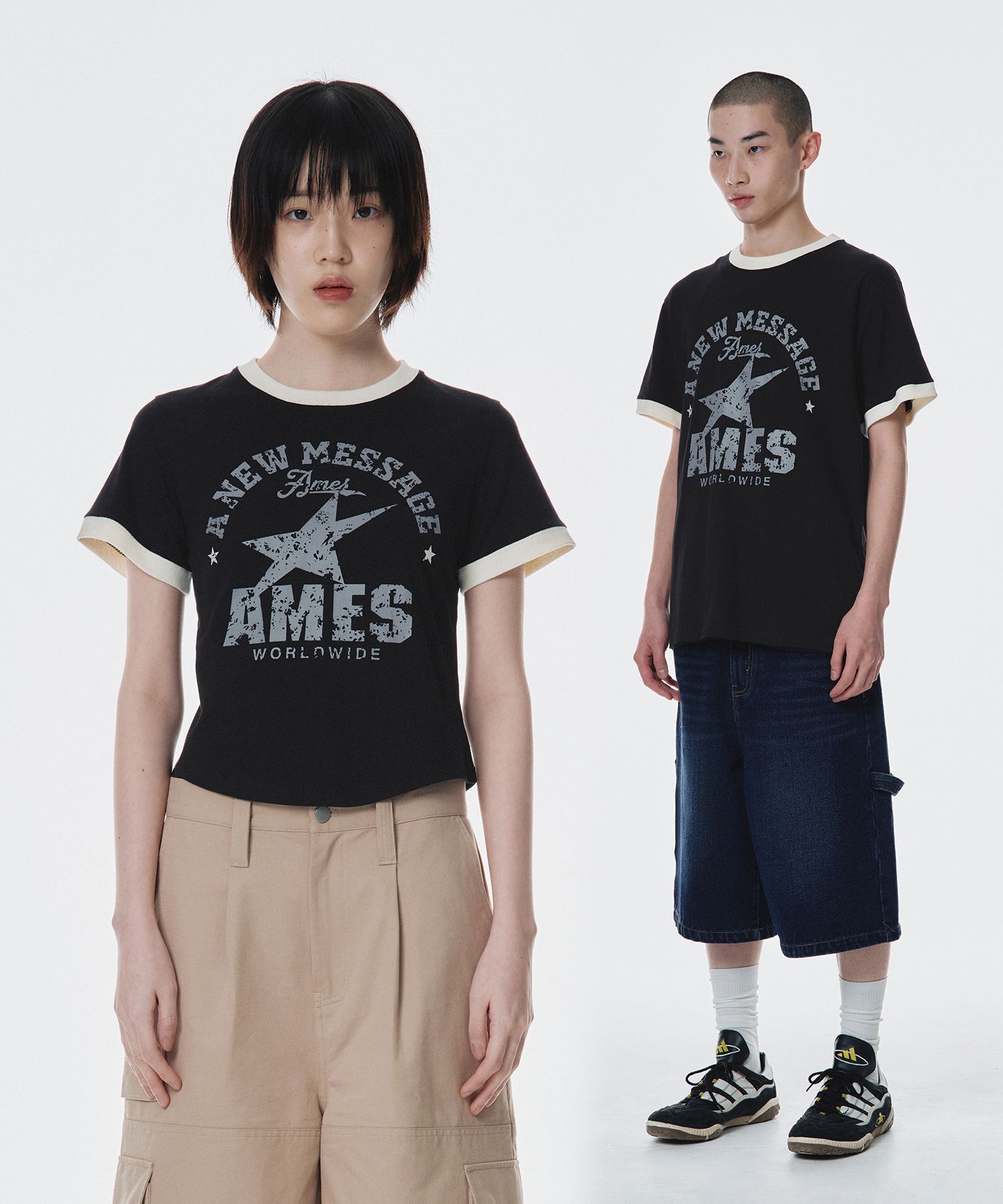 AMES WORLDWIDE 復古星星短袖T恤 AM2FMUT513ABK