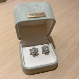 A20 -  AKOYA雪花旋轉純銀防敏耳針耳環 * AKOYA7mm銀灰