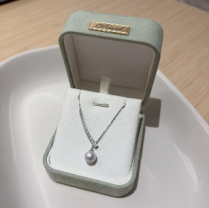 A28 - 天然淡水珍珠閃石線條純銀頸鏈 * 天然淡水9mm極光白