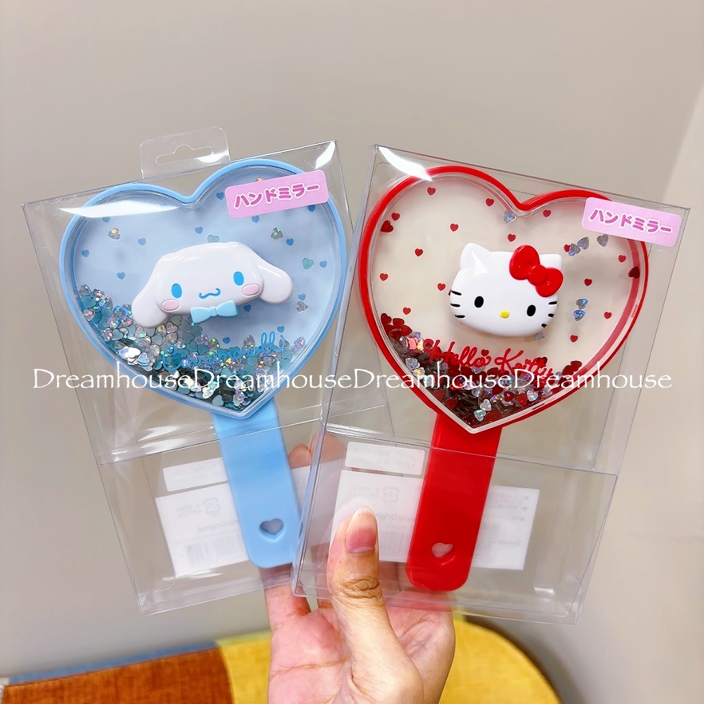日本限定 三麗鷗 凱蒂貓 kitty 大耳狗 喜拿狗 愛心造型 星星亮片流沙 隨身鏡 手拿鏡 鏡子 造型鏡子