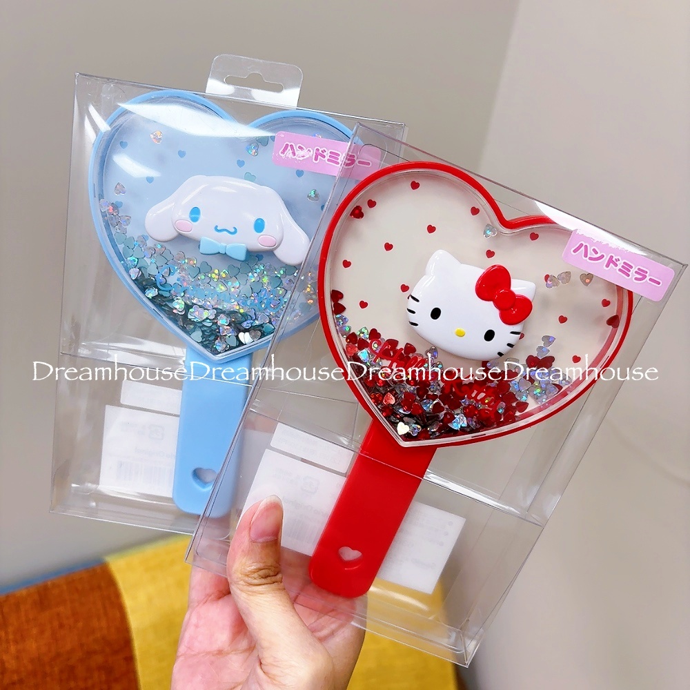 日本限定 三麗鷗 凱蒂貓 kitty 大耳狗 喜拿狗 愛心造型 星星亮片流沙 隨身鏡 手拿鏡 鏡子 造型鏡子
