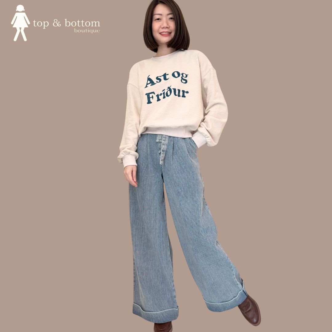 LONG SLEEVE EMBROIDERED WORDING SWEATS