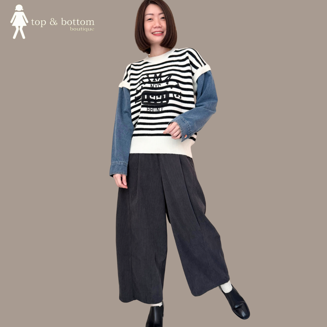 DENIM SLEEVE WORDING KNIT SWEATS