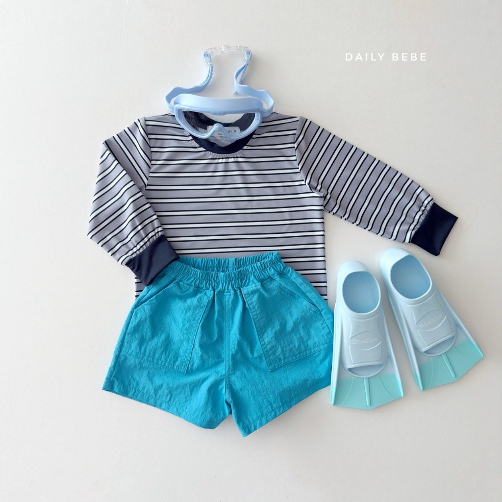 正韓夏Daily Bebe 兩色長袖條紋防曬泳衣