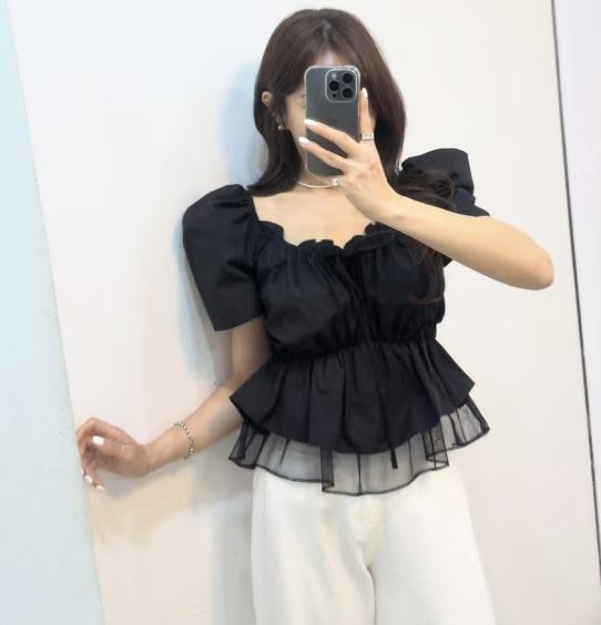 公主袖紗襬上衣