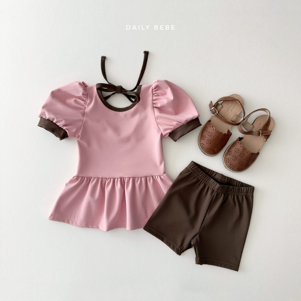 正韓夏Daily Bebe 粉色澎澎袖泳衣