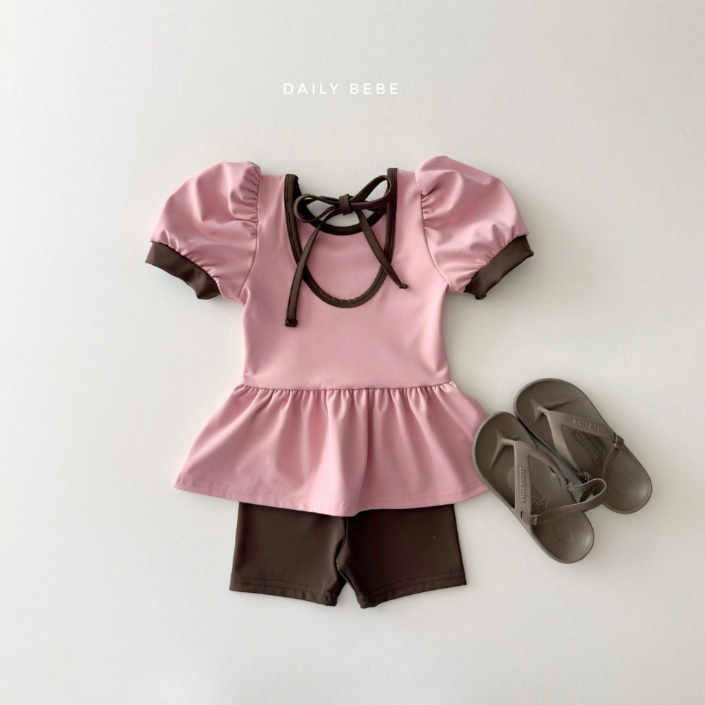 正韓夏Daily Bebe 粉色澎澎袖泳衣