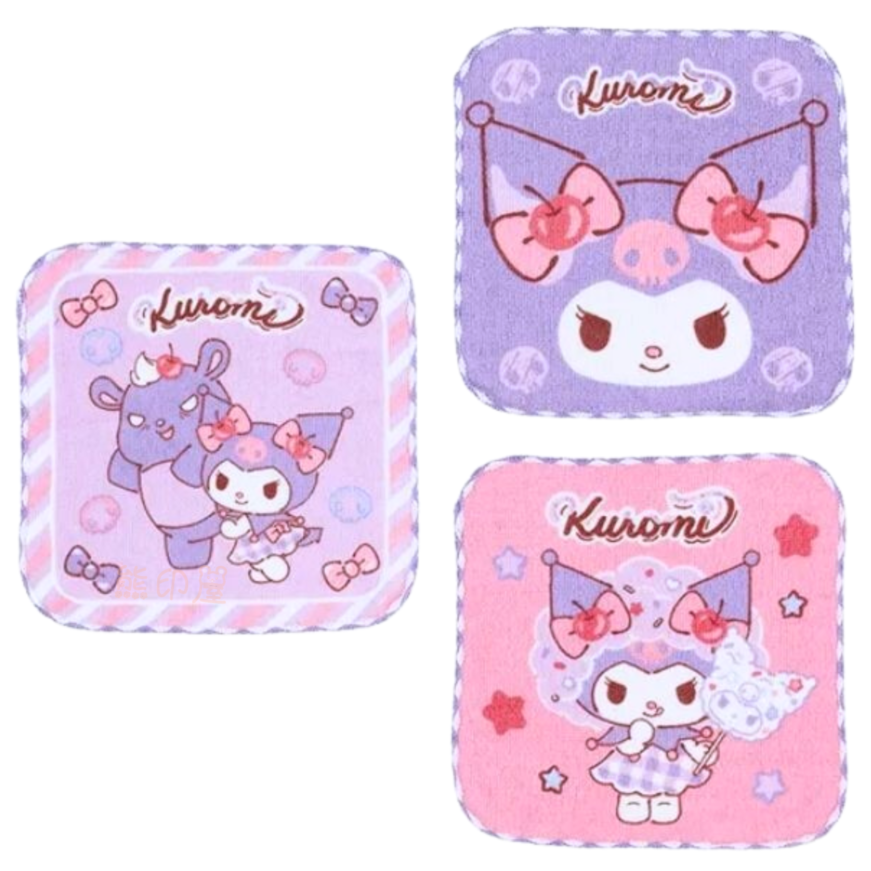 Kuromi 方形迷你毛巾( 3件裝) 100% 棉 [平行進口]