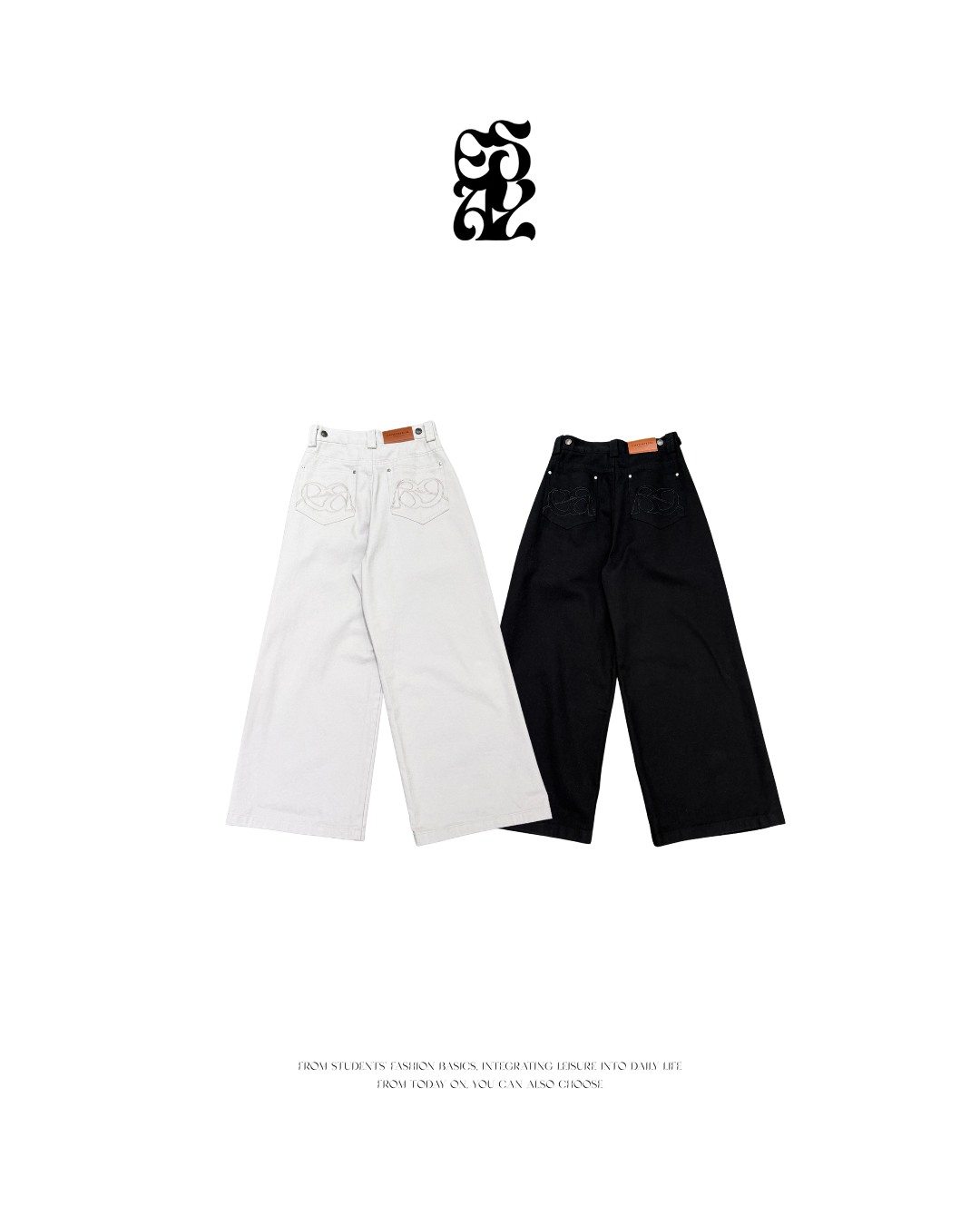 EASYÉ繡口褶線牛仔褲