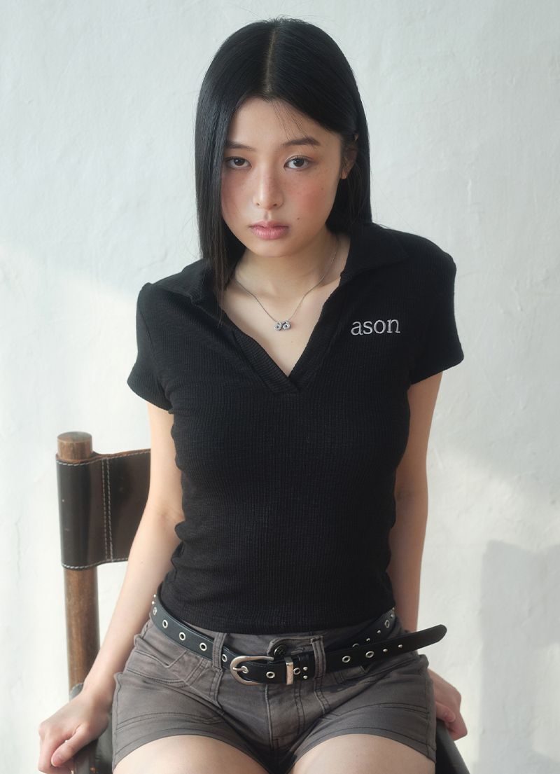 ASON 常春藤翻領短袖T恤 黑色 AS_P0000CJP