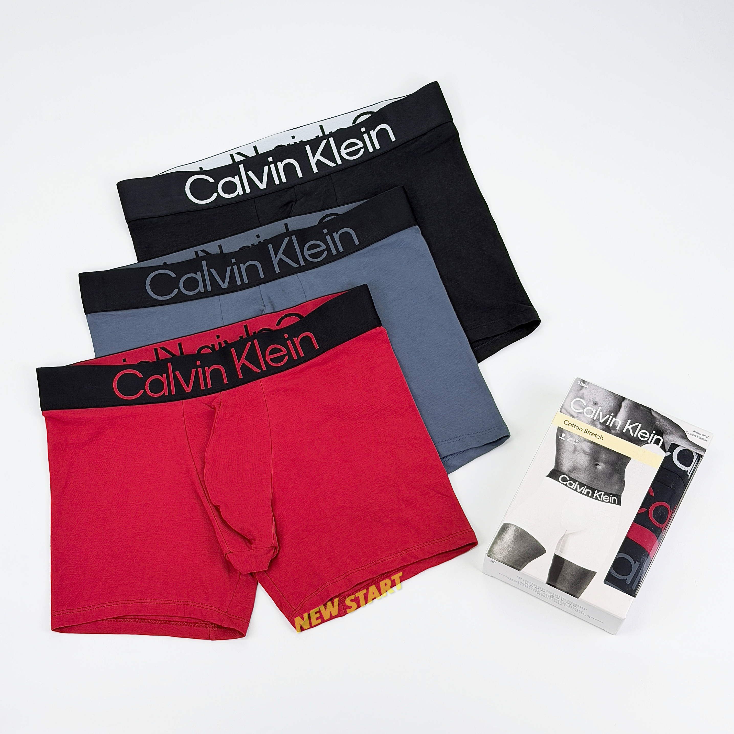 Calvin Klein CK 大字母款 三件組 黑/灰藍/紅 四角褲 內褲