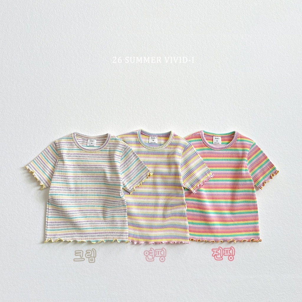 正韓夏vividi  彩虹條紋捲捲上衣