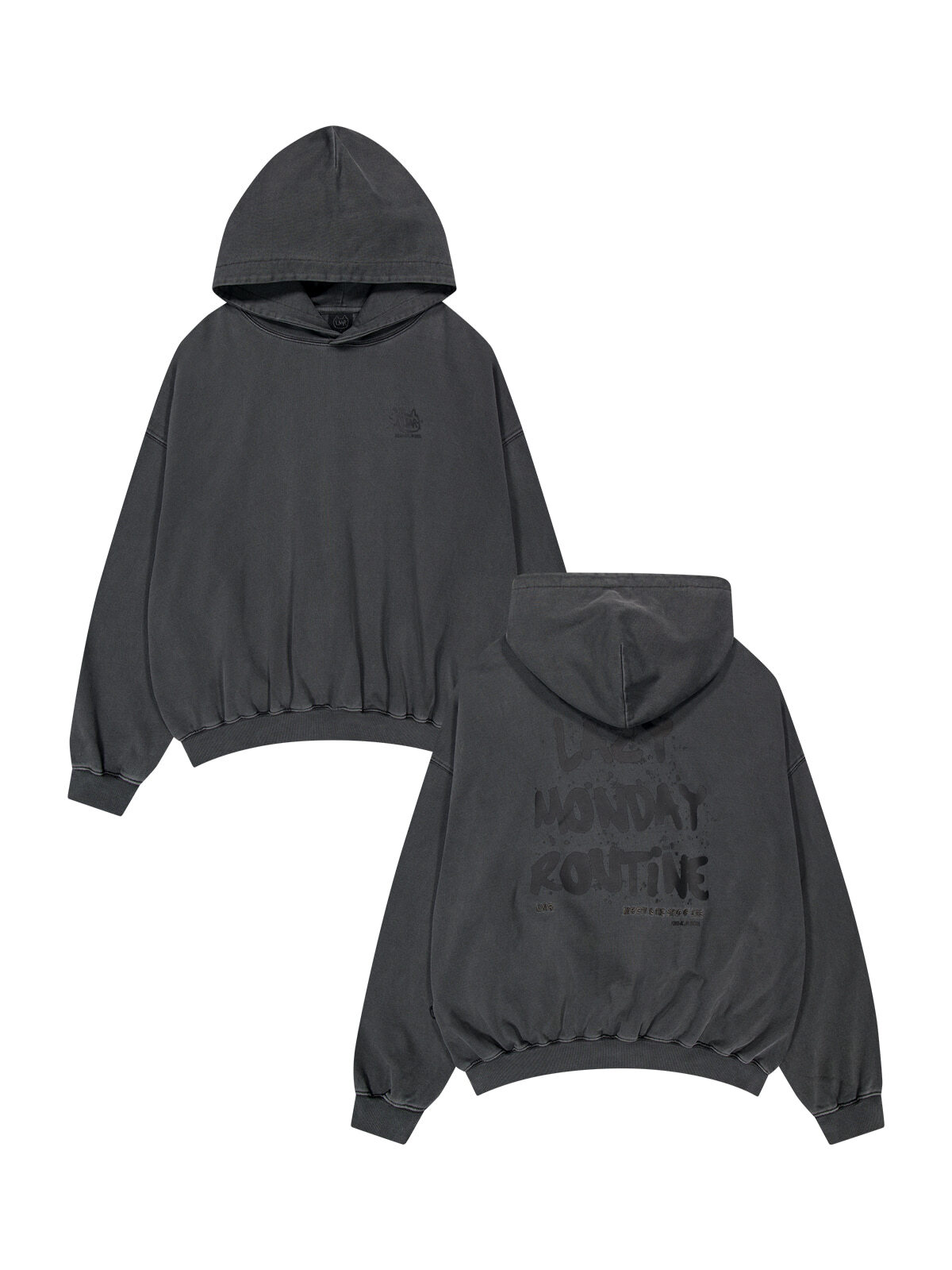 C64 LMR Pigment Overfit Drawing Lettering Hoodie - CHARCOAL