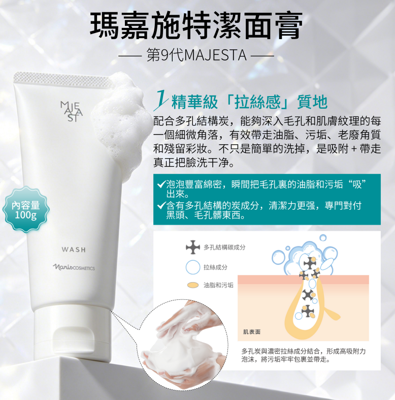 AB260422-N2-【Naris娜麗絲】MAJESTA 抗糖美白綿密洗面奶100g"  EXP2028/2029
