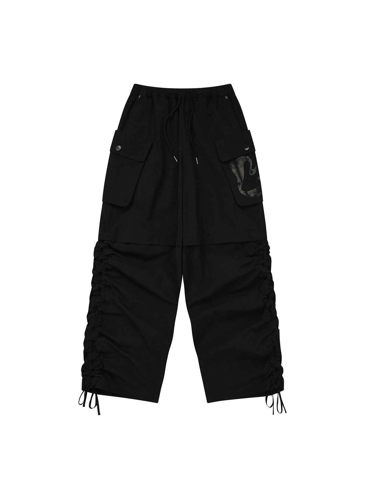 C67 LMR Shirred Drawstring Cargo Pants - BLACK