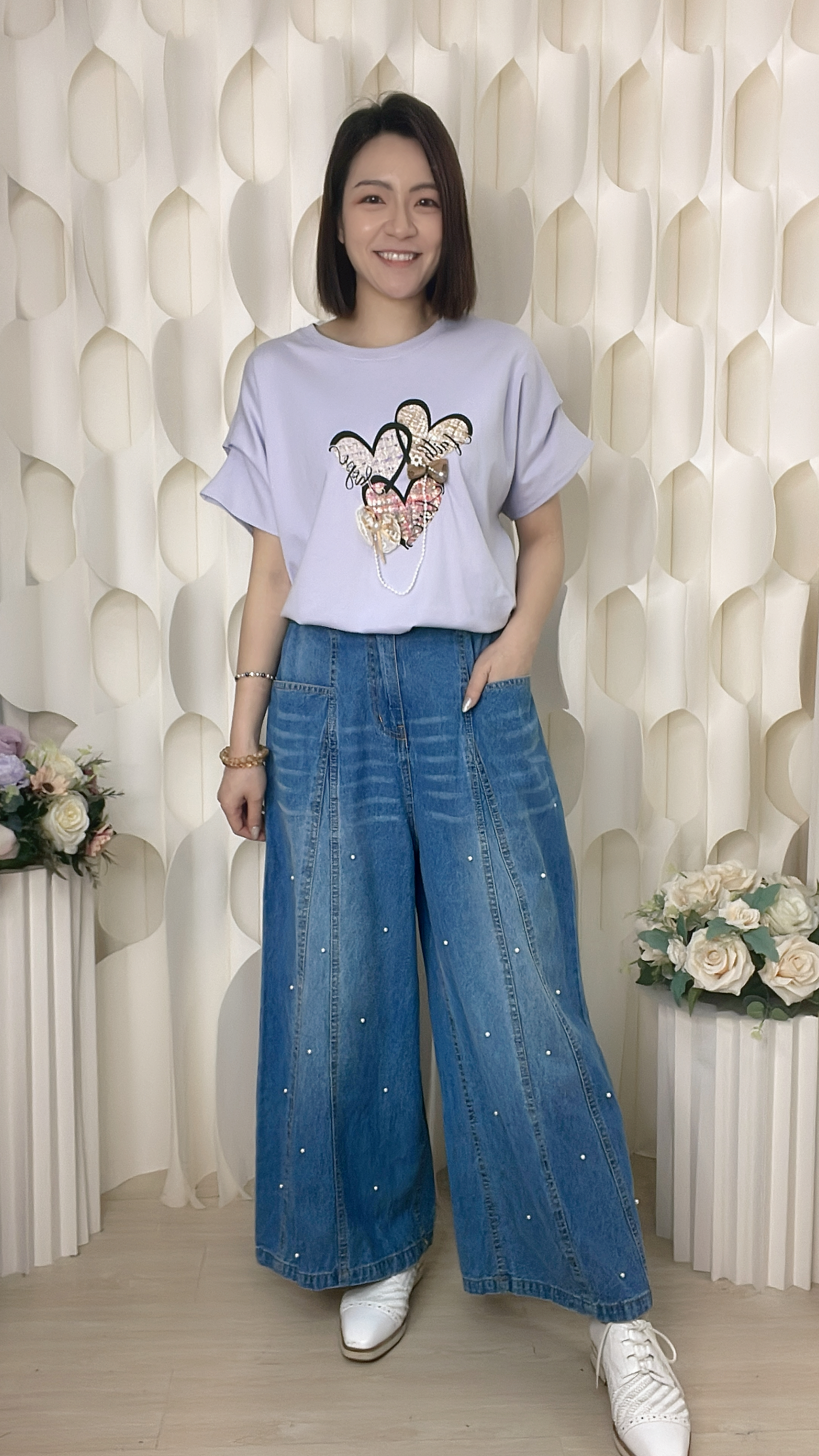 洗水珍珠後橡筋腰軟牛仔褲（腰28-32 臀44 長37吋）37053 #2304clo