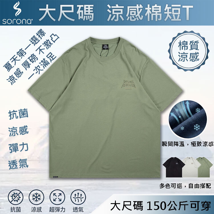 BIGSPACE 瞬間涼感 大尺碼短T 150公斤可穿 索羅納SORONA 厚磅不激凸 抗菌吸濕排汗 冰涼棉質短袖612208