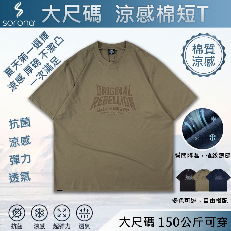 BIGSPACE 瞬間涼感 大尺碼短T 150公斤可穿 索羅納SORONA 厚磅不激凸 抗菌吸濕排汗 冰涼棉質短袖612209