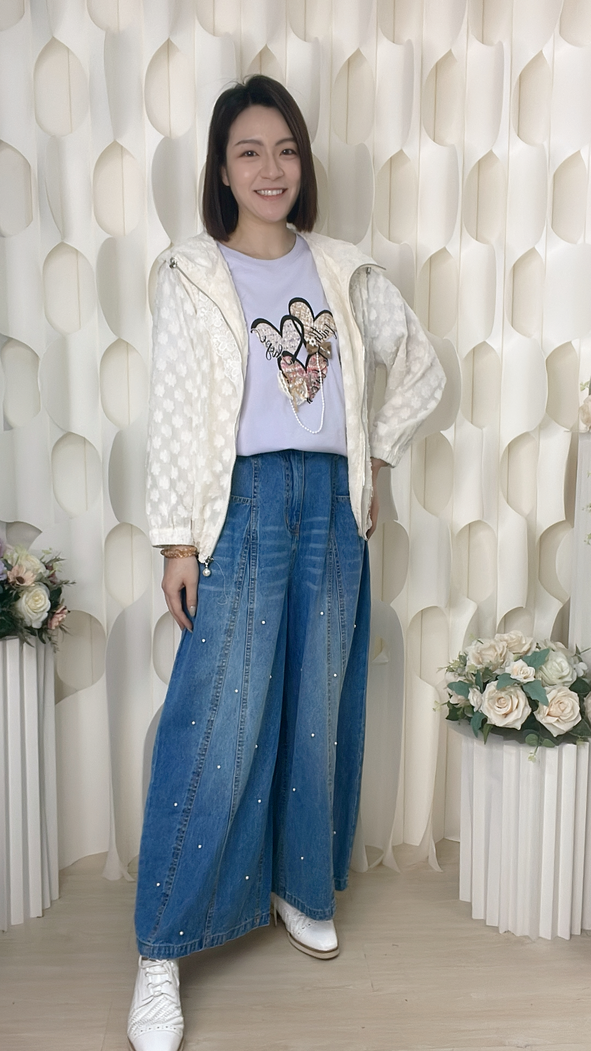 洗水珍珠後橡筋腰軟牛仔褲（腰28-32 臀44 長37吋）37053 #2304clo