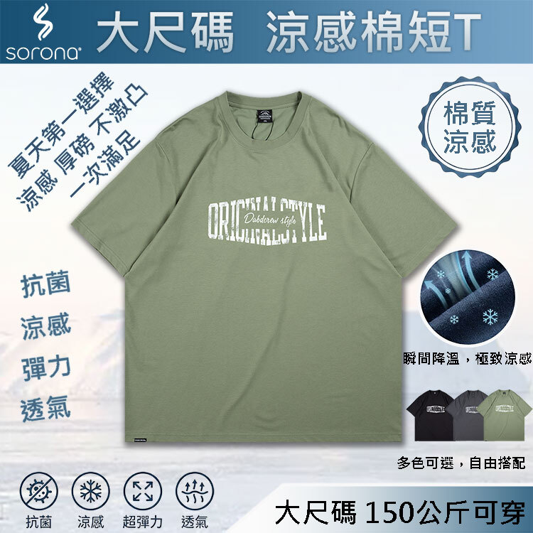 BIGSPACE 瞬間涼感 大尺碼短T 150公斤可穿 索羅納SORONA 厚磅不激凸 抗菌吸濕排汗 冰涼棉質短袖612213