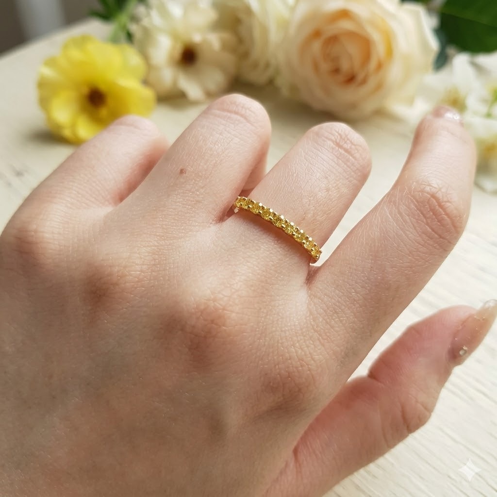 全新18K金32份彩黃鑽石戒指