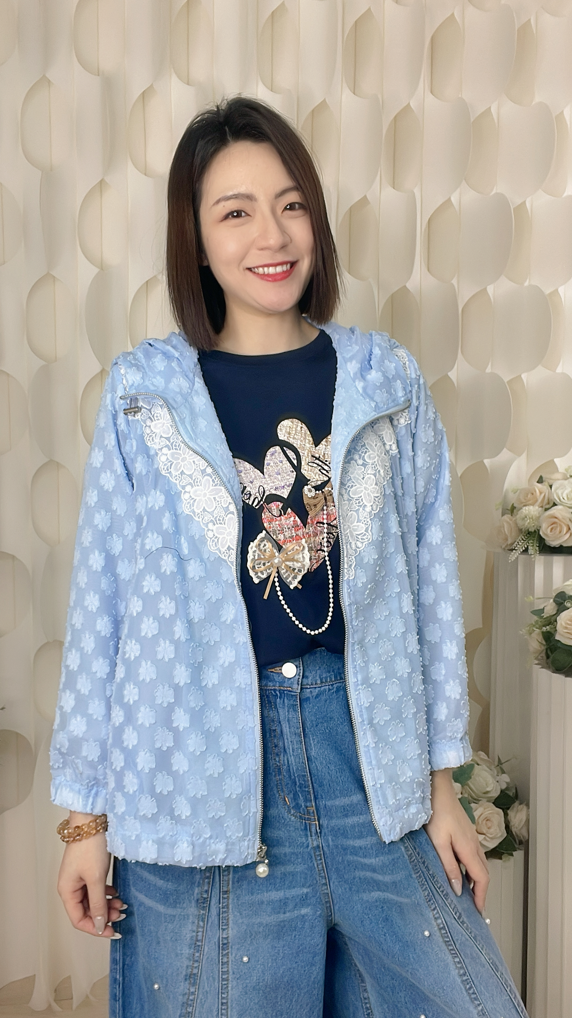 lace立體花雪紡外套(胸42 腰44 長24吋) 37045 #2304clo