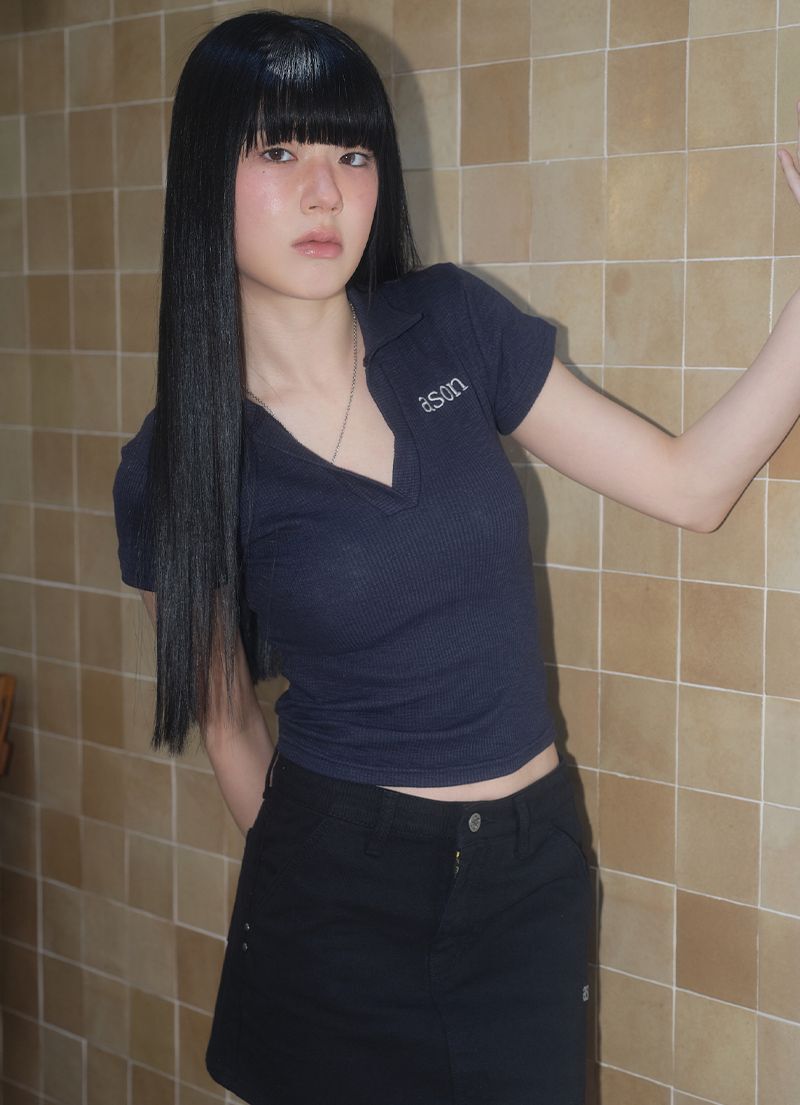 ASON IVY 領羅紋短袖上衣 藏青 AS_P0000CJN